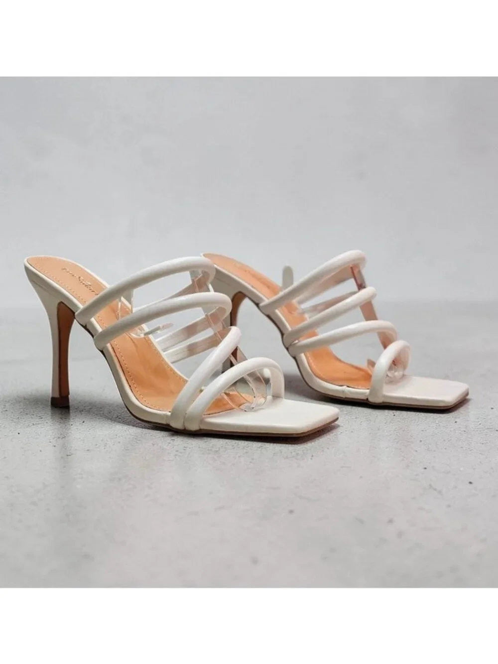Strappy White High Heel Sandals With Square Toe  Strap  Elegant Style For Women